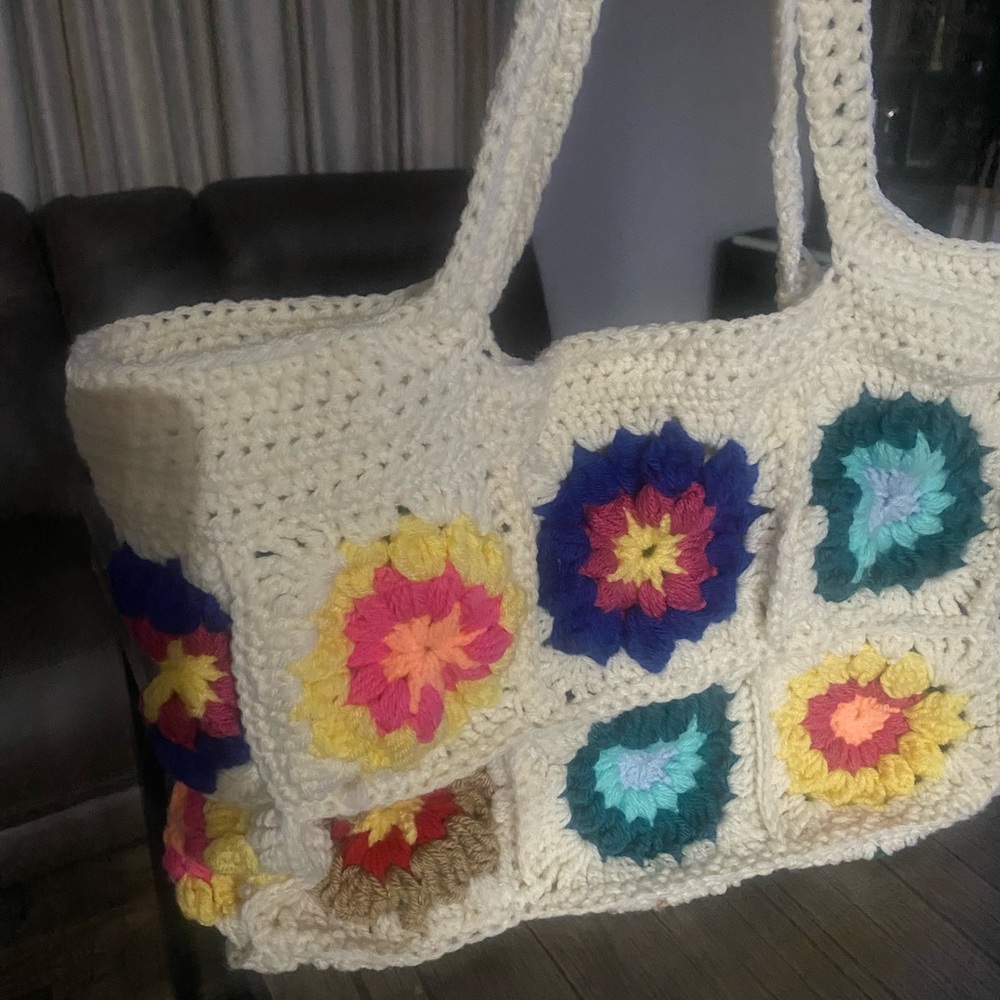 Handmade Crochet Tote Bag - Multicolor